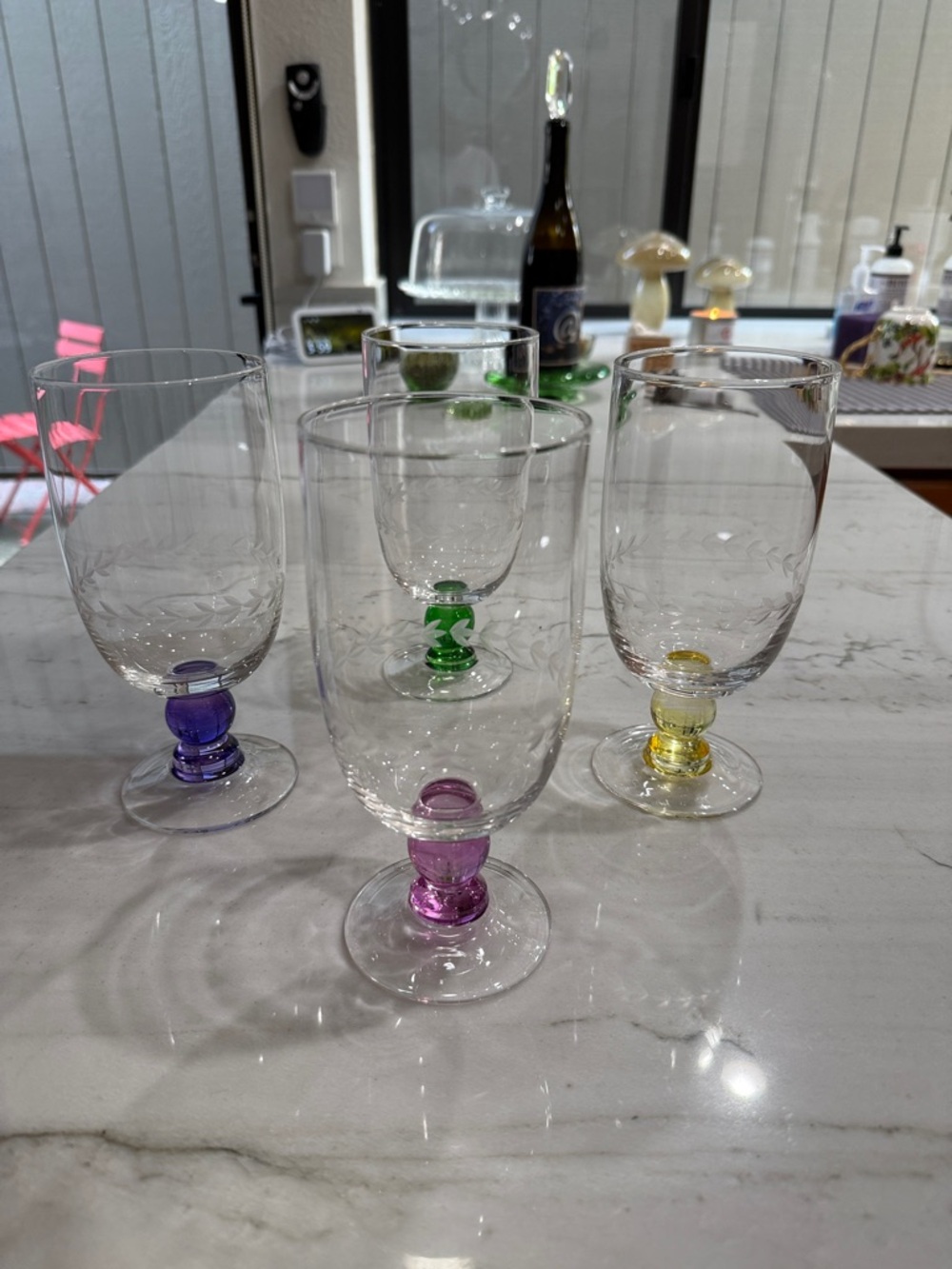 Set of 4 Portmeirion Iced Tea Goblets with Colored Stem Accents
